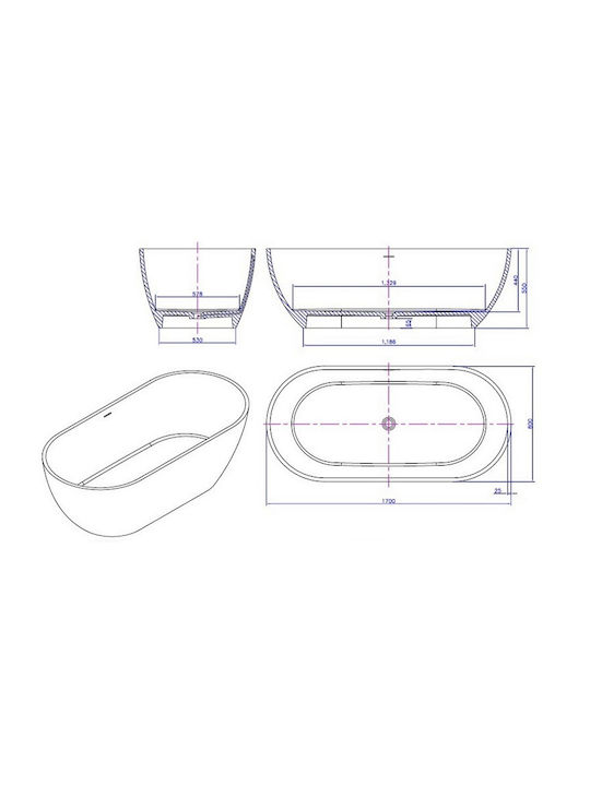 Acrilan Evelyn Acrylic Freestanding Bathtub 170x80cm