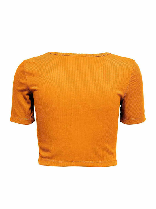 Γυναικείο Καλοκαιρινό Crop Top Κοντομάνικο Flame Orange