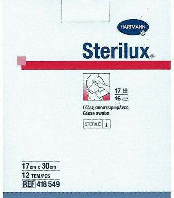 Hartmann Sterilux ES Sterile Medical Gauze 17 Threads 16ply 17x30cm 12 Pieces