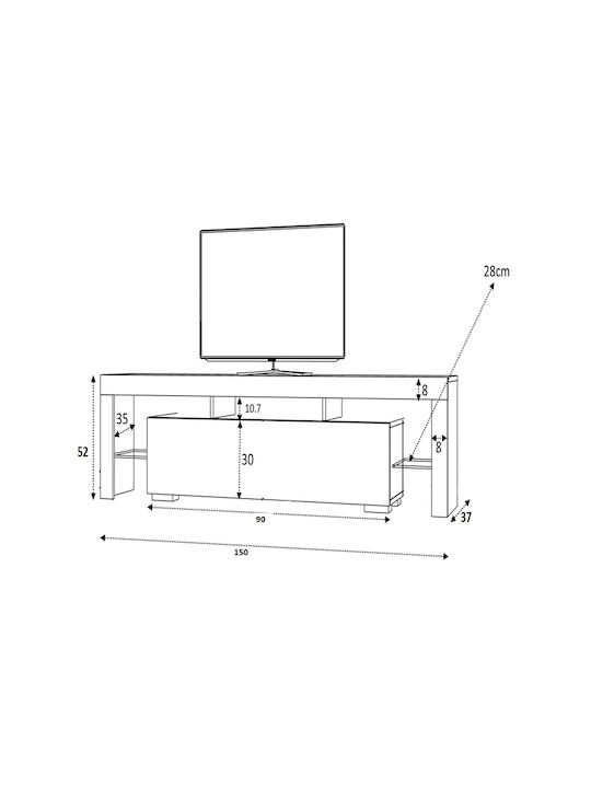 Stand TV Stilo Cu Iluminare LED Alb L150xA37xÎ52cm