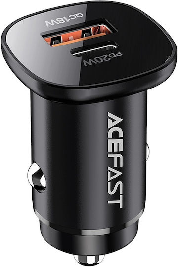 Acefast B1 Încărcător Auto Cu Mufă De Brichetă 38W Încărcare Rapidă Cu Porturi 1xUSB 1xType-C Culoare Neagră