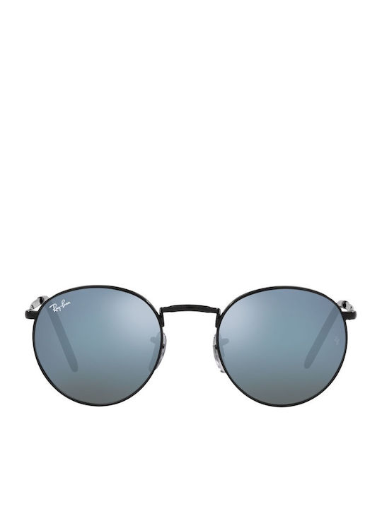Ray Ban New Round Unisex Sunglasses with Black Metal Frame and Blue Mirror Lens RB3637 002/G1