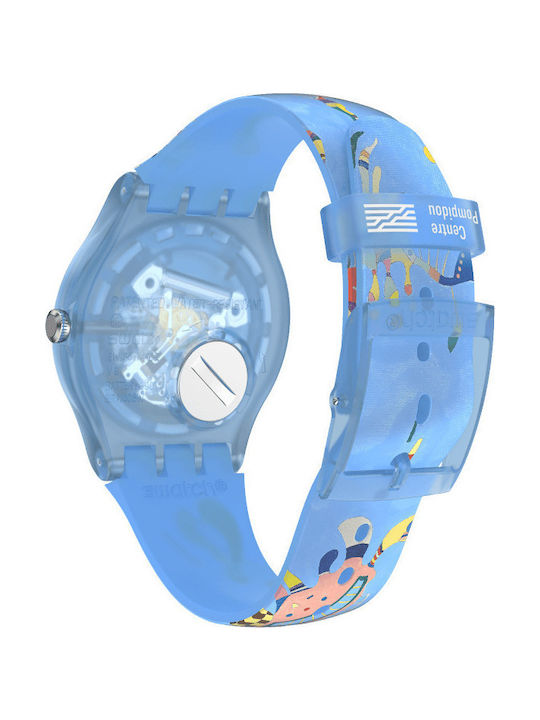 Swatch Blue Sky By Vassily Kandinsky Ανδρικό Ρολόι 41mm Μπαταρίας με Μπλε Καουτσούκ Λουράκι