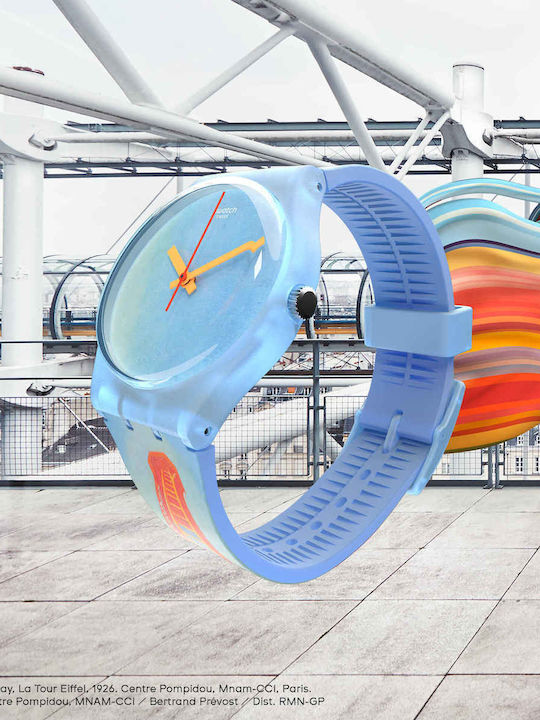 Swatch Eiffel Tower By Robert Delaunay Ανδρικό Ρολόι 34mm Μπαταρίας με Μπλε Καουτσούκ Λουράκι