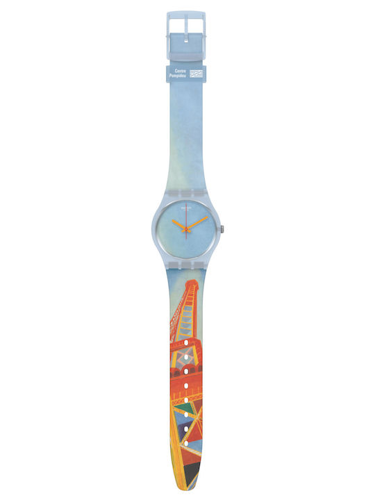 Swatch Eiffel Tower By Robert Delaunay Ανδρικό Ρολόι 34mm Μπαταρίας με Μπλε Καουτσούκ Λουράκι