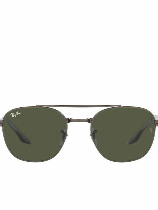 Ray Ban Unisex Sunglasses With Silver Metallic Frame And Green Lens
