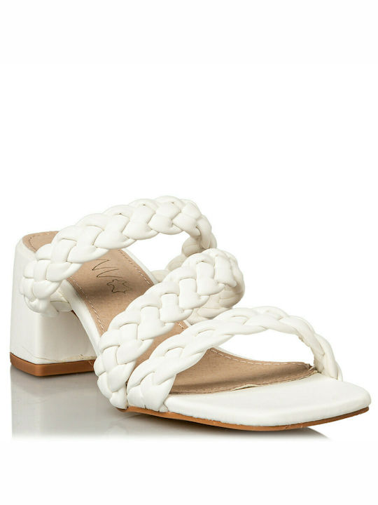 Envie Shoes Women's Sandals White with Chunky Medium Heel