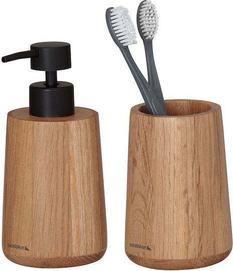 Sealskin Earth Wooden Bathroom Accessory Set Brown 2pcs