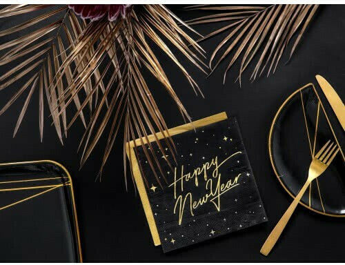 Happy New Year Napkins Black 33x33cm 20pcs
