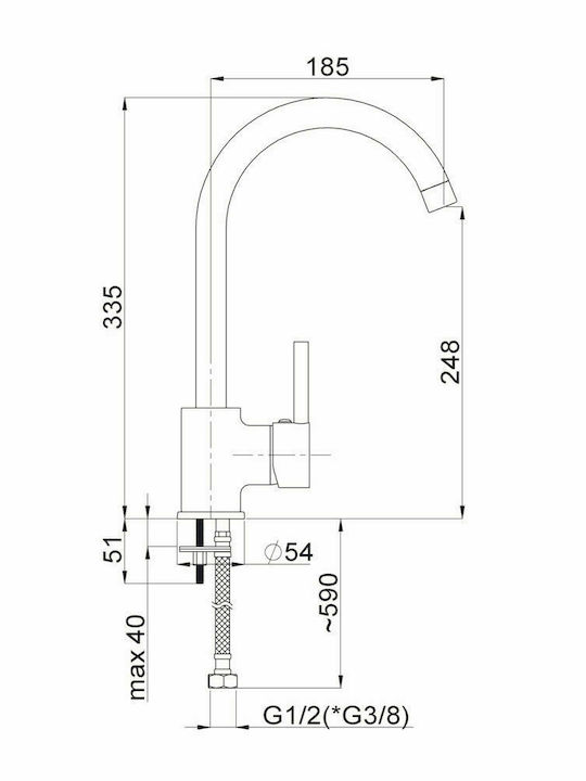 Rubineta Ultra-33 Μπαταρία Κουζίνας Πάγκου Μαύρη