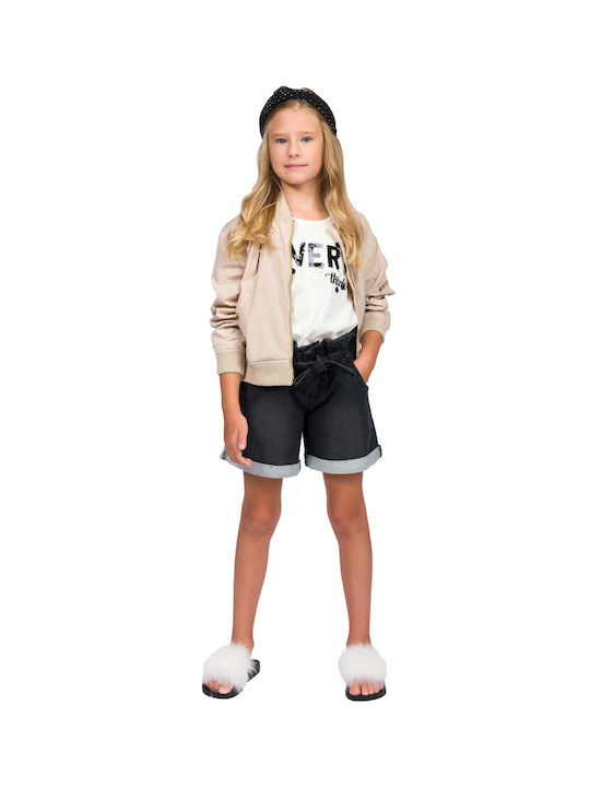 Energiers Kinder-Bomberjacke Kurz Winddicht Beige