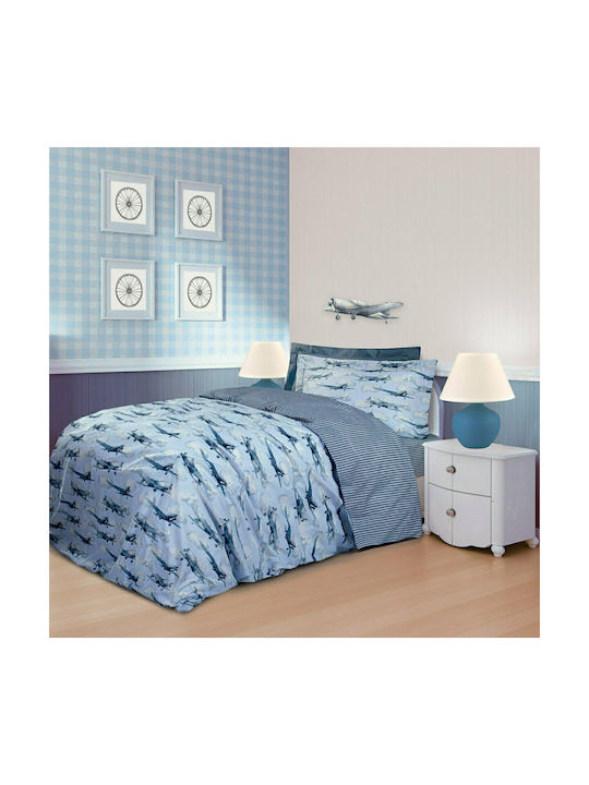 Greenwich Polo Club 8817 Set Kids Duvet Cover Single with Pillowcase Cotton Grey/Ciel 160x240cm