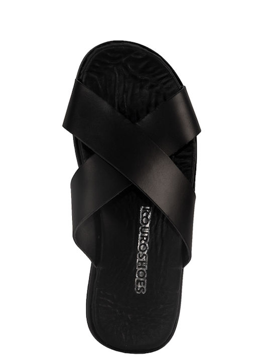 KOUROS LEATHER MEN'S SANDALS-6-16-BLACK