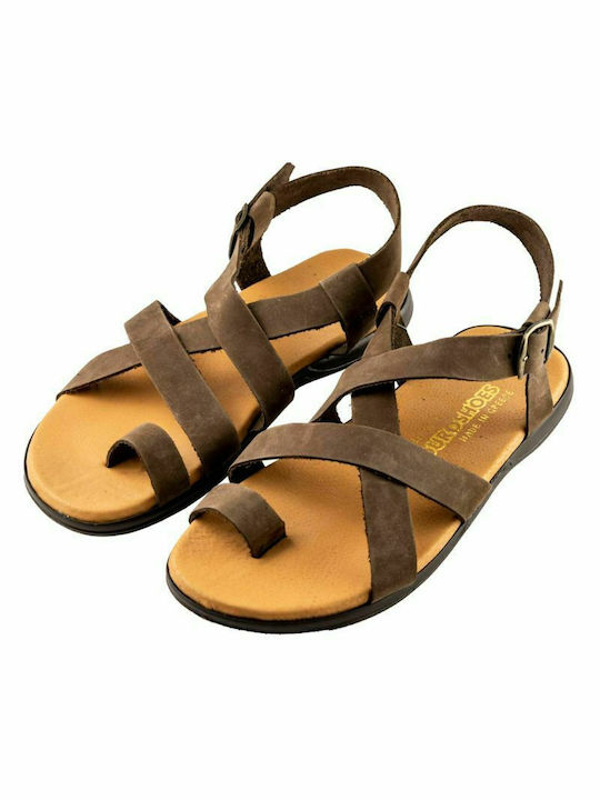 KOUROS LEATHER MEN'S SANDALS-8-15-CAMEL NUBUCK