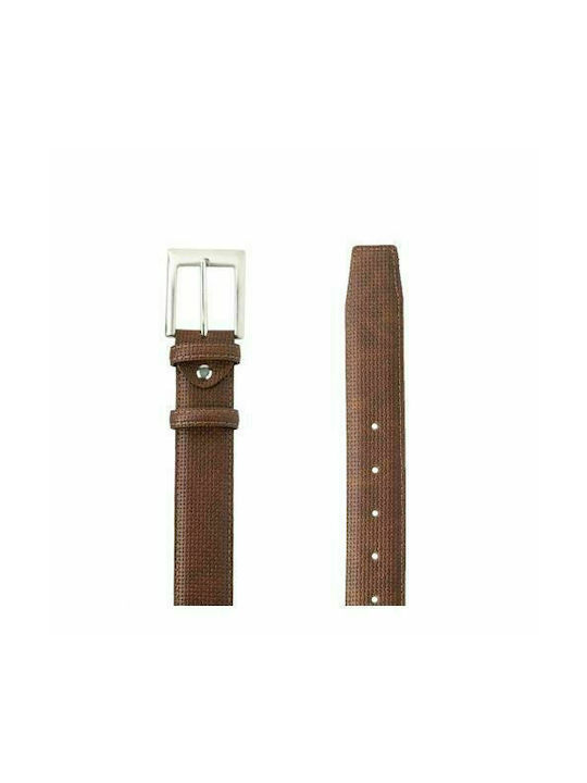 KOUROS-Leather Belt Classic Pompe Stamped-3,5cm-Leather Belt Classic Pompe Stamped-3,5cm-KAFE