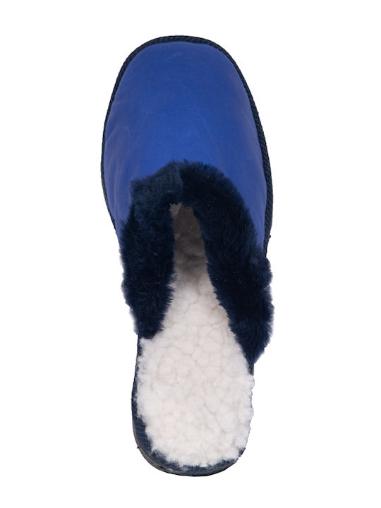 Papuci de casă Dalis Leather-Women's Leather Slippers Open, Soft Leather-Blue Roux