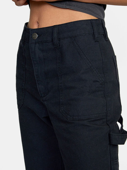 Recession Women's High-waisted Fabric Capri Trousers Black