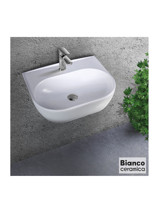 Bianco Ceramica Studio An der Wand montiert Hängendes Waschbecken Porzellan 45x32x14cm Weiß