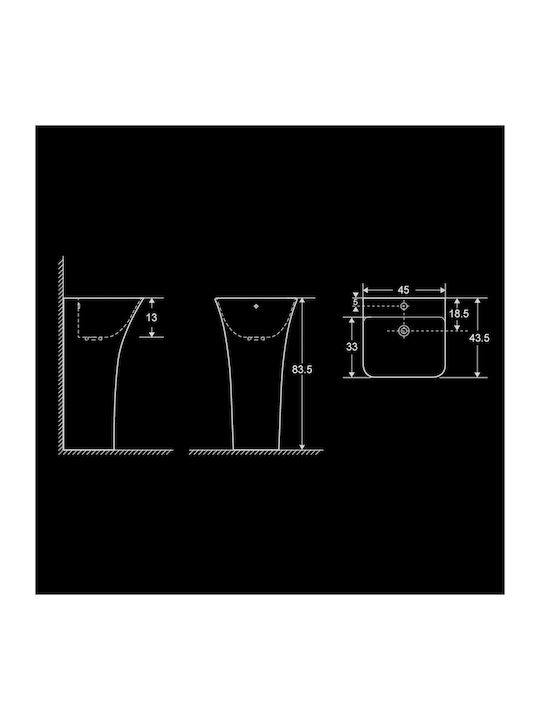 Vinci Square Slim Chiuvetă De Podea Din Porțelan 45x45x84cm Albă