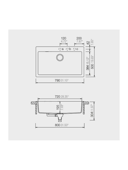 Schock Cristalite Manhattan 110-30080-1401 Drop-In Spüle aus Verbundgranulat B79xT50cm Nero