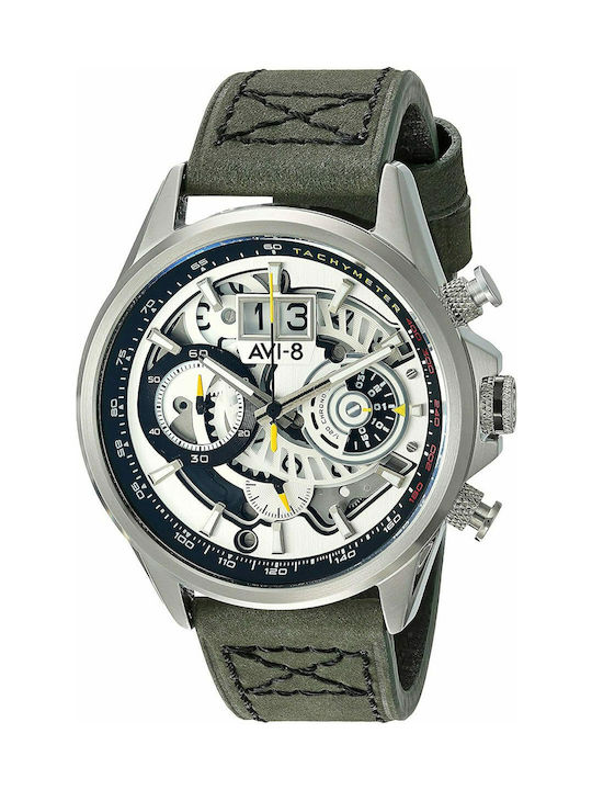 AVI-8 Hawker Harrier Watch Chronograph Battery with Green Leather Strap