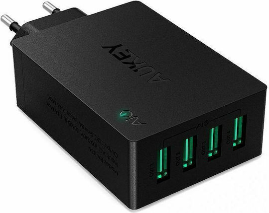 Aukey Φορτιστής Χωρίς Καλώδιο με 4 Θύρες USB-A 40W Μαύρος (PA-U36)