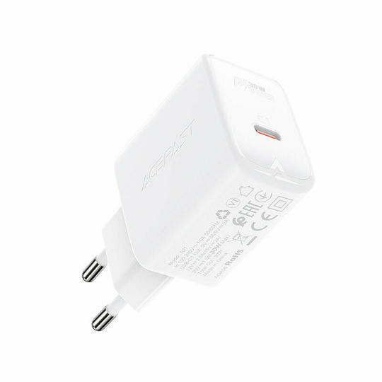 Acefast Încărcător Fără Cablu GaN cu Port USB-C 30W Livrarea Energiei Alb