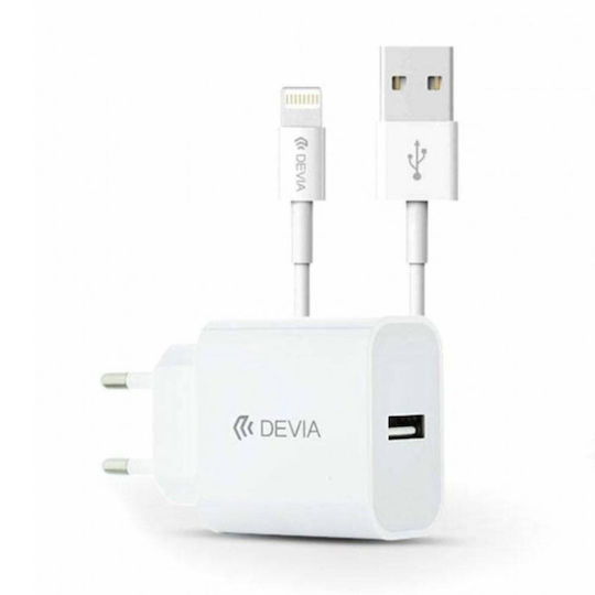 Devia Φορτιστής με Θύρα USB-A και Καλώδιο Lightning Λευκός (Smart)