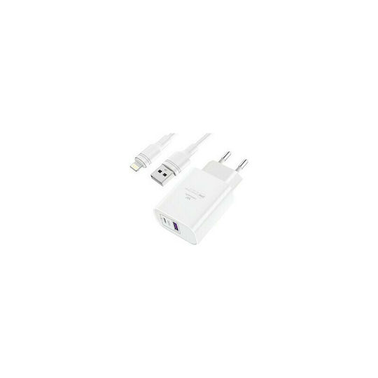 Leewello Încărcător cu Port USB-A și Cablu Lightning 18W Albς (CDQ-100 + SJX-202)