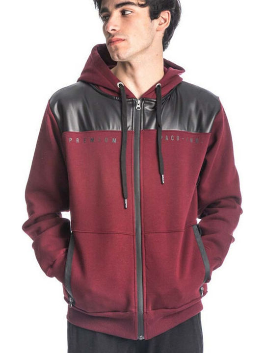 Paco & Co Men's Sweatshirt Jacket with Hood and Pockets Burgundy