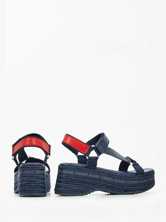 Tommy Hilfiger Jeans.Sandal Καλοκαιρινές Γυναικείες Πλατφόρμες σε Στυλ Εσπαντρίγιας Navy Μπλε