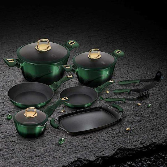 Berlinger Haus Emerald Collection Комплект Съдове за Готвене от Алуминий Emerald Collection с Вътрешно Покритие от Камък 6 Съдове