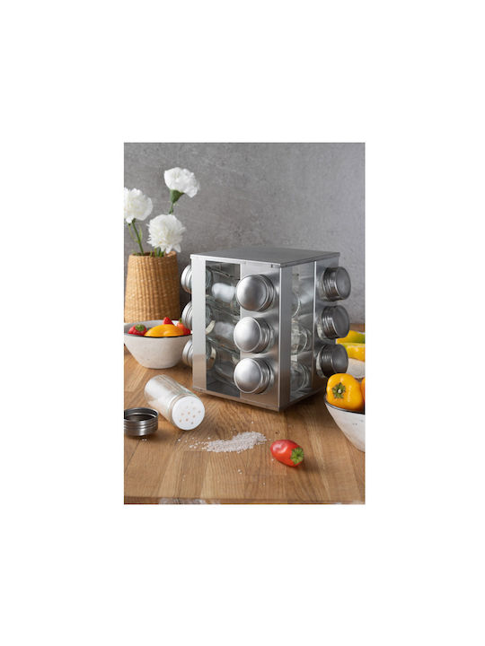 Edenberg Glass Tabletop Rotating Spice Rack Silver 13pcs