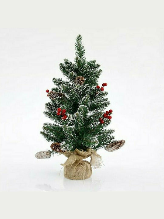 Snowy Christmas Green Tree with Metallic Base and Built in Branches H60cm