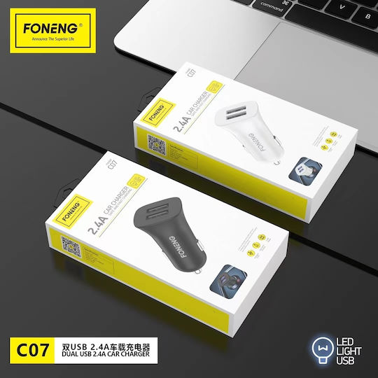 Foneng C07 Car Charger 12W 2.4A with Ports: 2xUSB Black Color