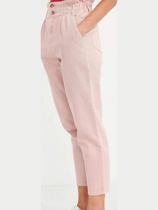 Ψηλόμεσο Γυναικείο Jean Παντελόνι σε Baggy Γραμμή Soft Pink
