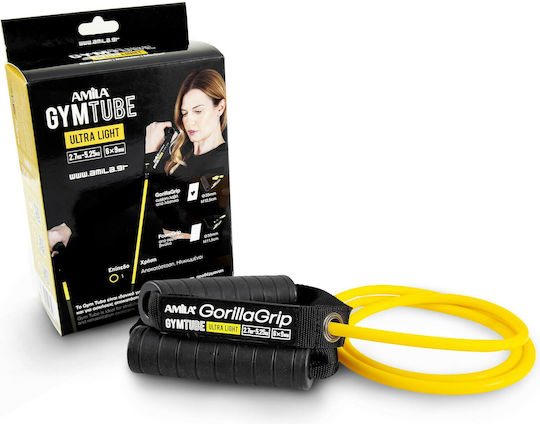 AMILA Gorilla Grip Λάστιχο Γυμναστικής Σωληνωτό Πολύ Μαλακό με Λαβές Κίτρινο