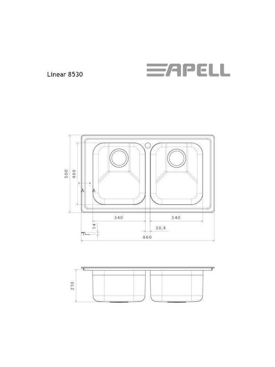 Apell Linear 8580 Drop-In Chiuvetă Inox Texturat L79xW50cm Argintiu