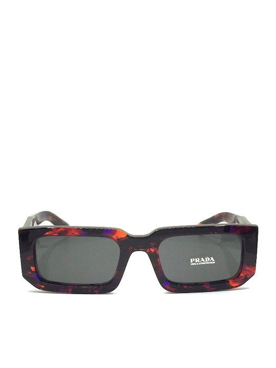 Prada Unisex Sunglasses with Brown Tartaruga Horn-Rimmed Frame and Grey Lenses PR06YS 06V5S0