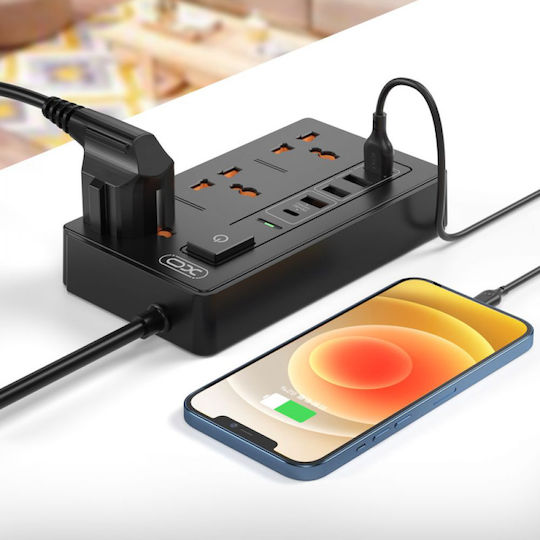 XO XO Πολύπριζο 3 Θέσεων με 4 USB-A, Διακόπτη και Καλώδιο 1.8m Αγγλίας (Type G)