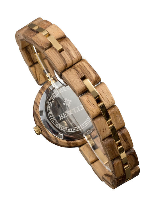 Bewell Antheia Zebra Watch with Brown Wooden Bracelet