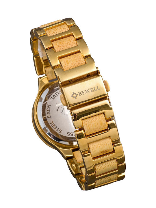 Bewell Palma Ρολόι με Ξύλινο Μπρασελέ σε Χρυσό χρώμα