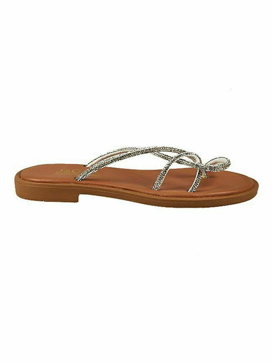 Elenross Damen Flache Sandalen in Silber Farbe