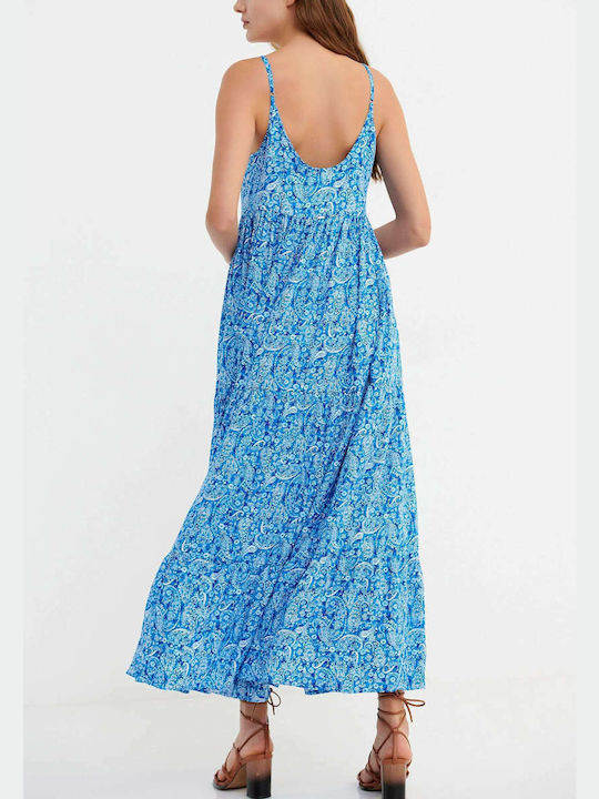 Funky Buddha Summer Maxi Dress with Slit Blue