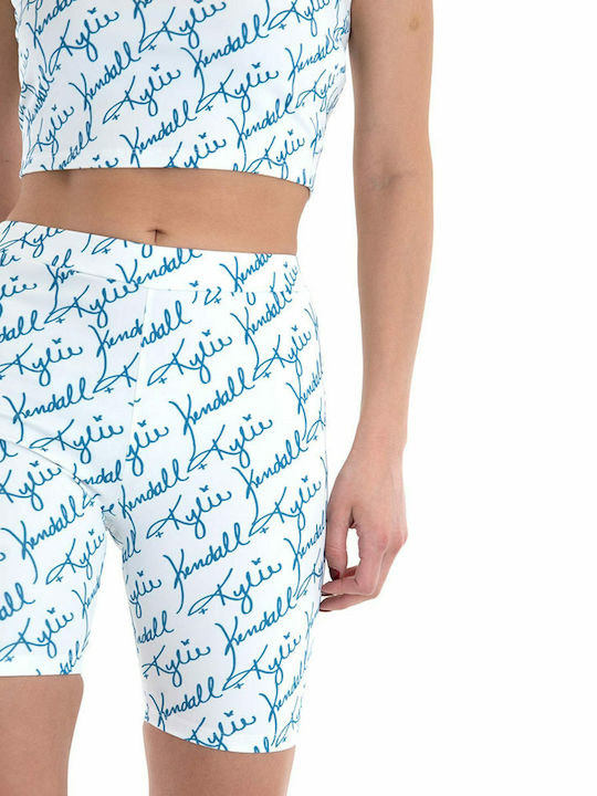 Women's Bike Training Legging High Waisted White/Blue