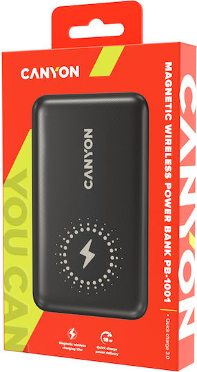 Canyon PB-1001 MagSafe Power Bank 10000mAh 18W με Θύρα USB-A και Θύρα USB-C Power Delivery / Quick Charge 3.0 Μαύρο