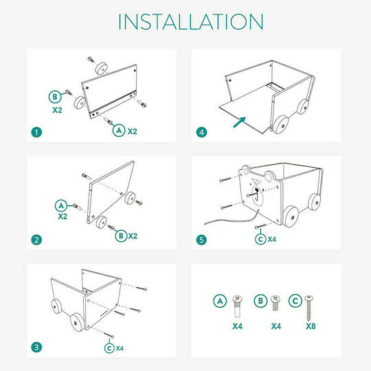 Navaris Children's Storage Box made of Wood Turquoise 26.4x20x25.8cm 1pcs