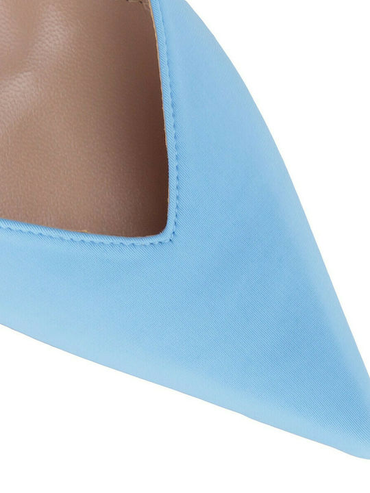 Envie Shoes Leather Pointed Toe Light Blue Heels with Strap