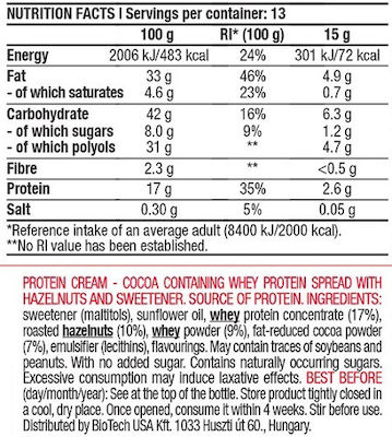Biotech USA Praline Spread Protein Cream with Extra Protein Choco Hazelnut 200gr