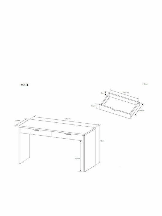 Schreibtisch Mati Holz Graphite 138x50.4x76cm